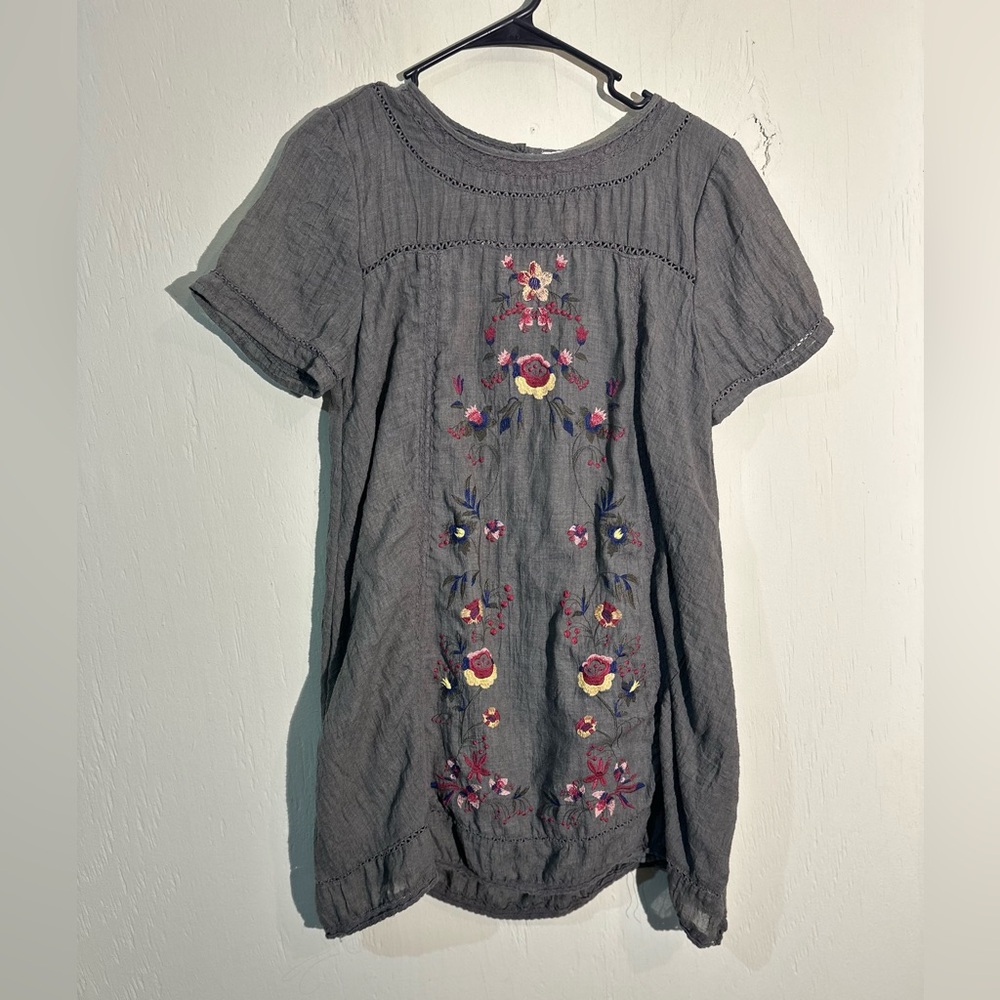 Umgee floral embroidered boho short sleeve mini dress size small